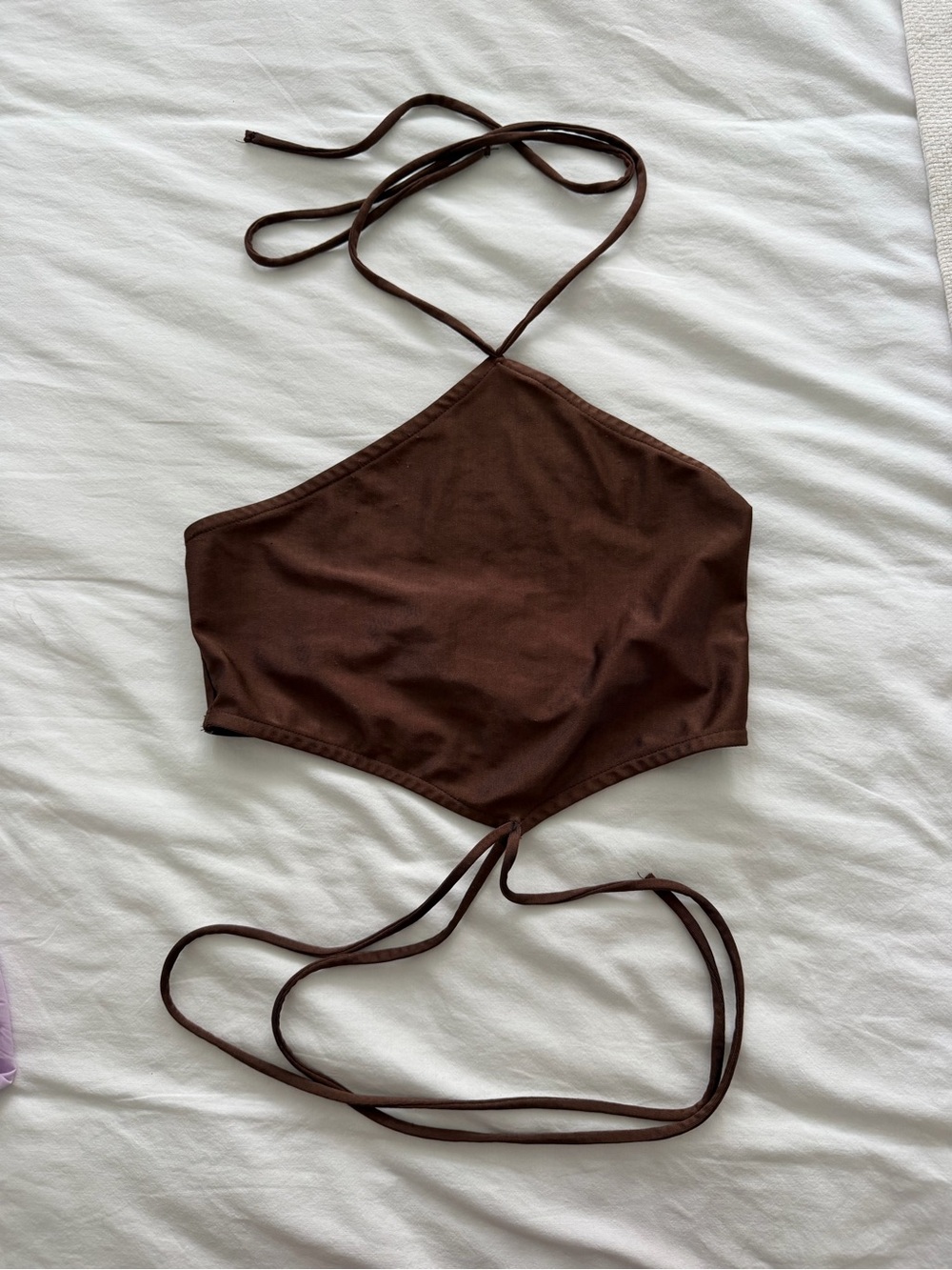Brown Halter Crop Top with Wrap Straps